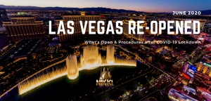 The Las Vegas Strip from above with text June 2020 Las Vegas Re-Opened